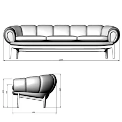 Croissant 3-Sitzer Sofa 230x88cm Leder