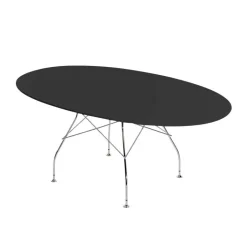 Glossy Esstisch oval Gestell Stahl verchromt