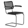 JS. THONET a personal Interpretation by Jil Sander S 64 V Serious Freischwinger Armlehnstuhl mit Rohrgeflecht
