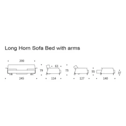 Long Horn Deluxe Excess Schlafsofa mit Armlehnen 245x114cm