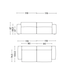 Mags Soft 2,5-Sitzer Sofa Leder mit niedriger Armlehne 238x103,5x67cm
