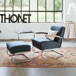 S 411 Sessel mit Hocker Leder