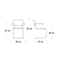 S 64 V Freischwinger Armlehnstuhl mit Rohrgeflecht Esche