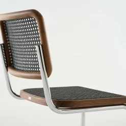 S 32 V Freischwinger Stuhl mit Rohrgeflecht Dark Melange Gestell verchromt