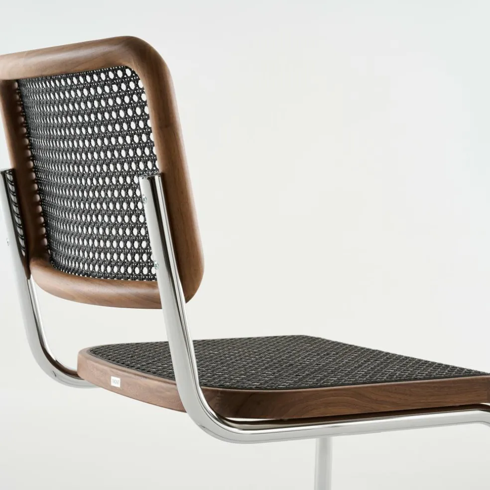 S 32 V Freischwinger Stuhl mit Rohrgeflecht Dark Melange Gestell verchromt