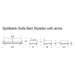 Splitback Styletto Schlafsofa mit Armlehnen Holz dunkel