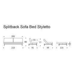 Splitback Styletto Schlafsofa Holz dunkel 210x91cm