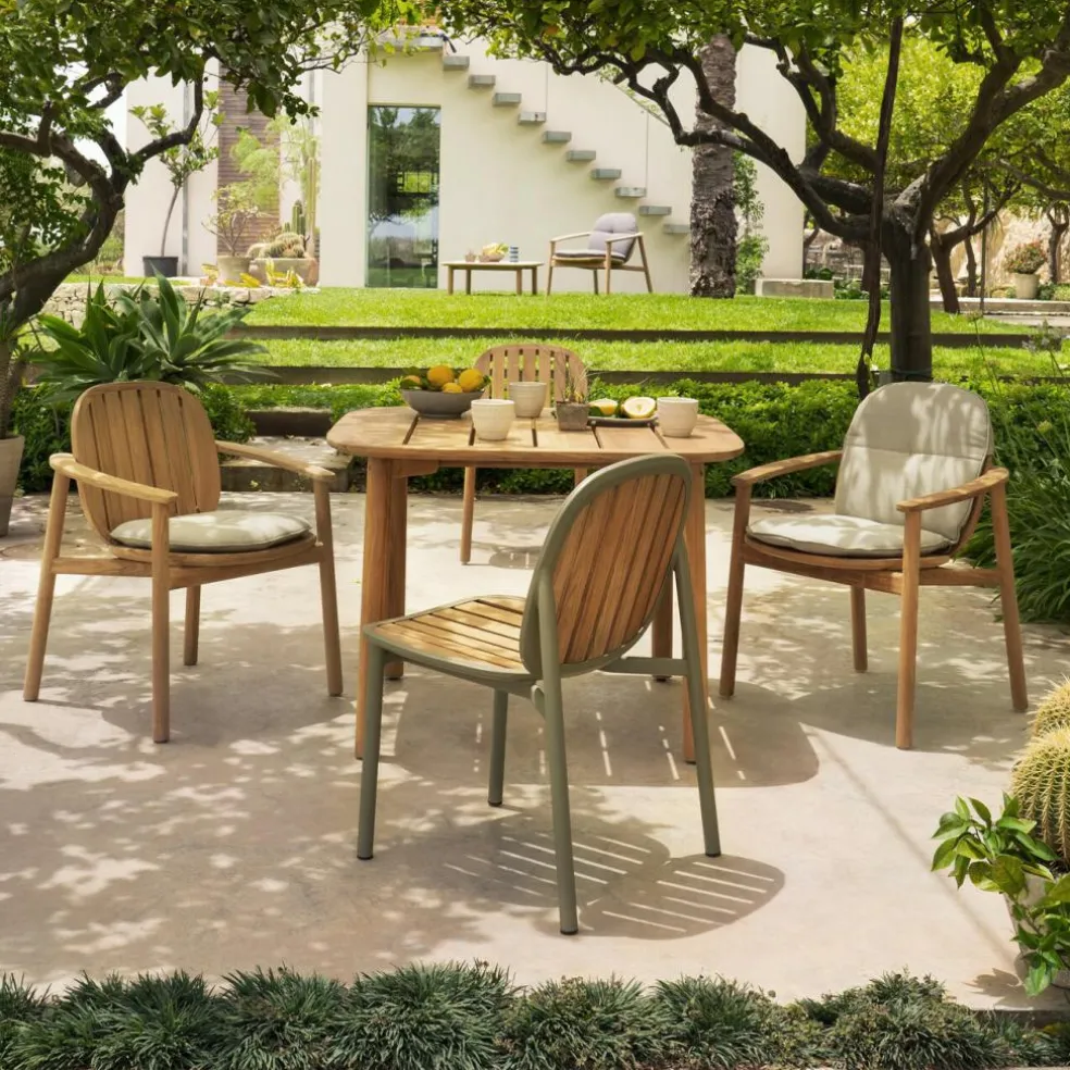 Twins Gartenarmlehnstuhl Teak mit Sitzkissen